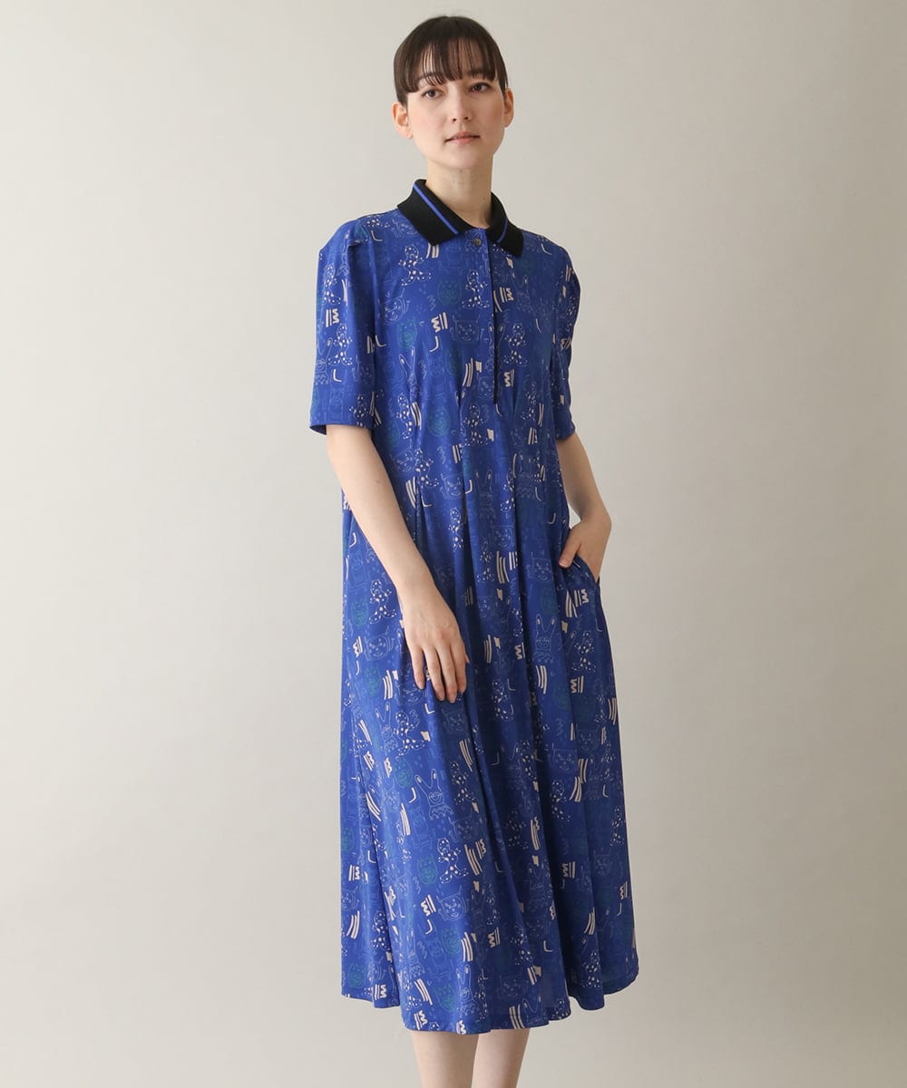 RSPGA10540 TRUNK HIROKO KOSHINO(ヒロココシノ) モチーフ総柄プリントワンピース /日本製/洗える ブラック