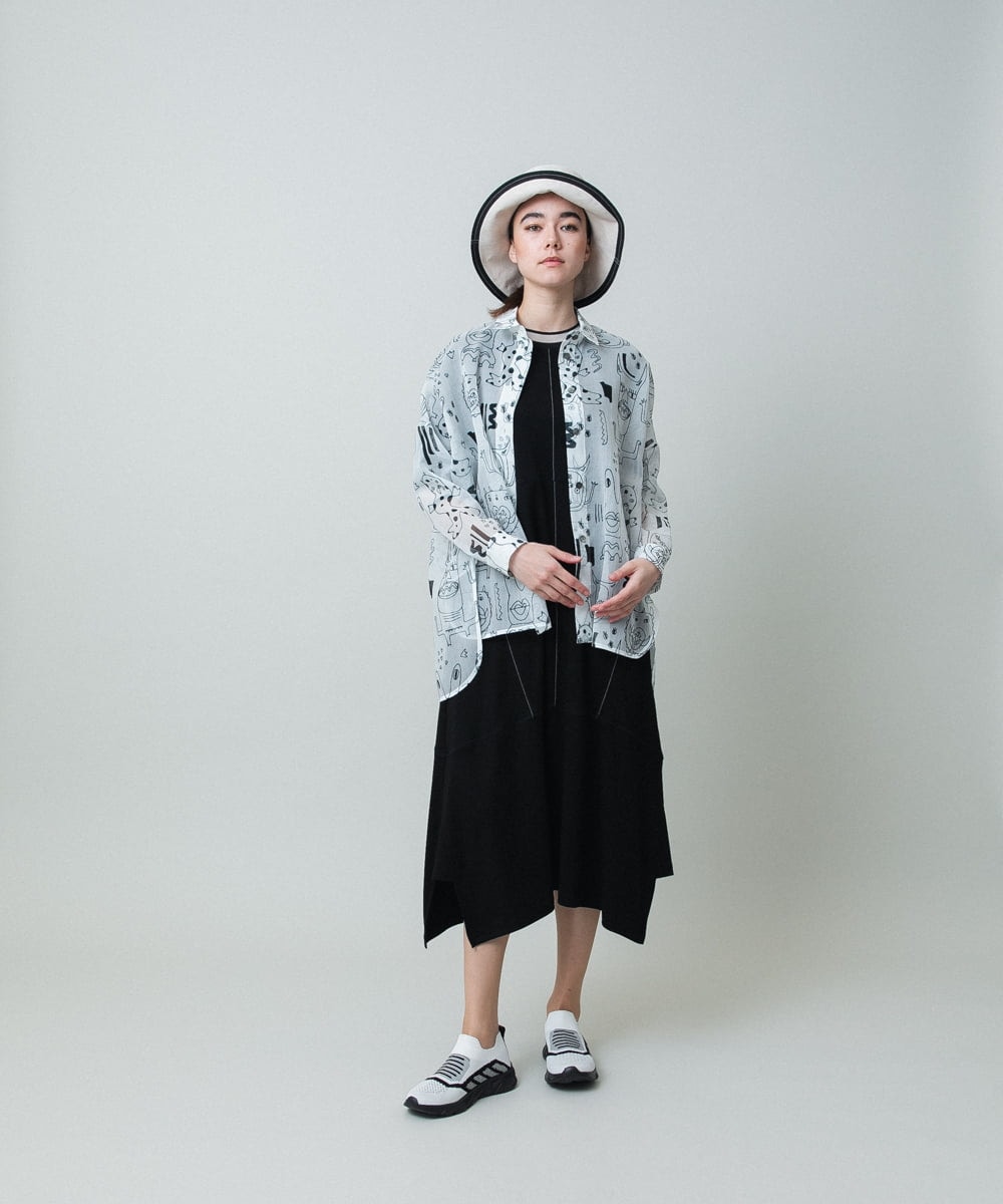 RSPGA16430 TRUNK HIROKO KOSHINO(ヒロココシノ) シアーラインリブアクセントワンピース /日本製/洗える ブラック
