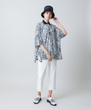 RSPGB05360 TRUNK HIROKO KOSHINO(ヒロココシノ) 幾何柄プリントポロチュニック /洗える ダークグレー