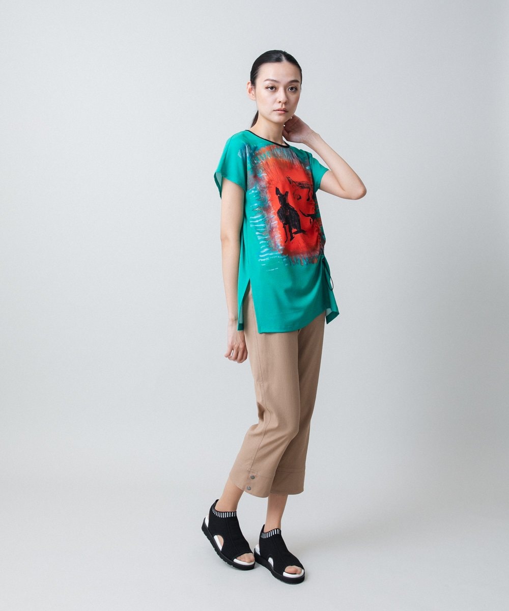 RSPGB12430 TRUNK HIROKO KOSHINO(ヒロココシノ) ネコモチーフアートプリントチュニック/日本製/洗える ピンク