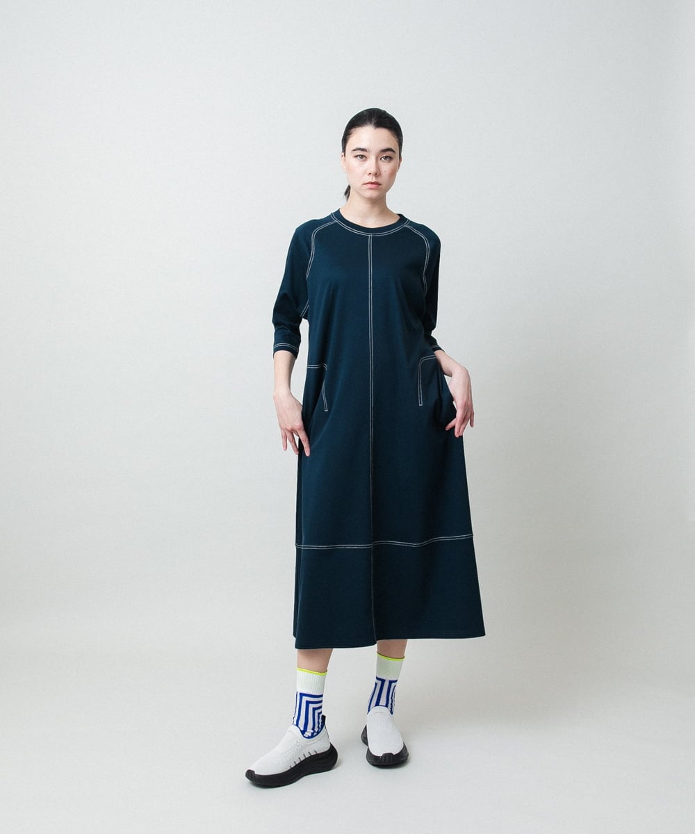 RSPGD17390 TRUNK HIROKO KOSHINO(ヒロココシノ) コットンジャージーラグランワンピース/洗える ネイビー