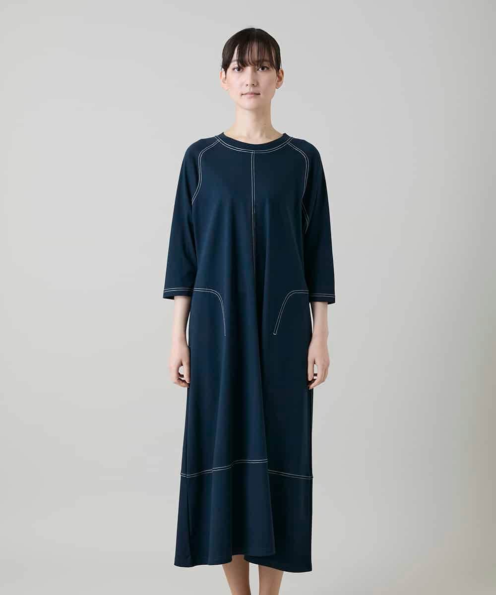 RSPGD17390 TRUNK HIROKO KOSHINO(ヒロココシノ) コットンジャージーラグランワンピース/洗える ネイビー