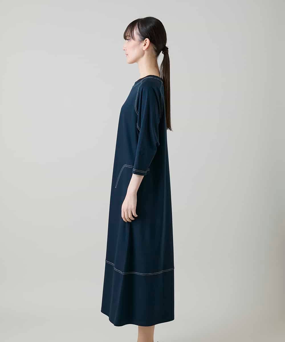 RSPGD17390 TRUNK HIROKO KOSHINO(ヒロココシノ) コットンジャージーラグランワンピース/洗える ネイビー