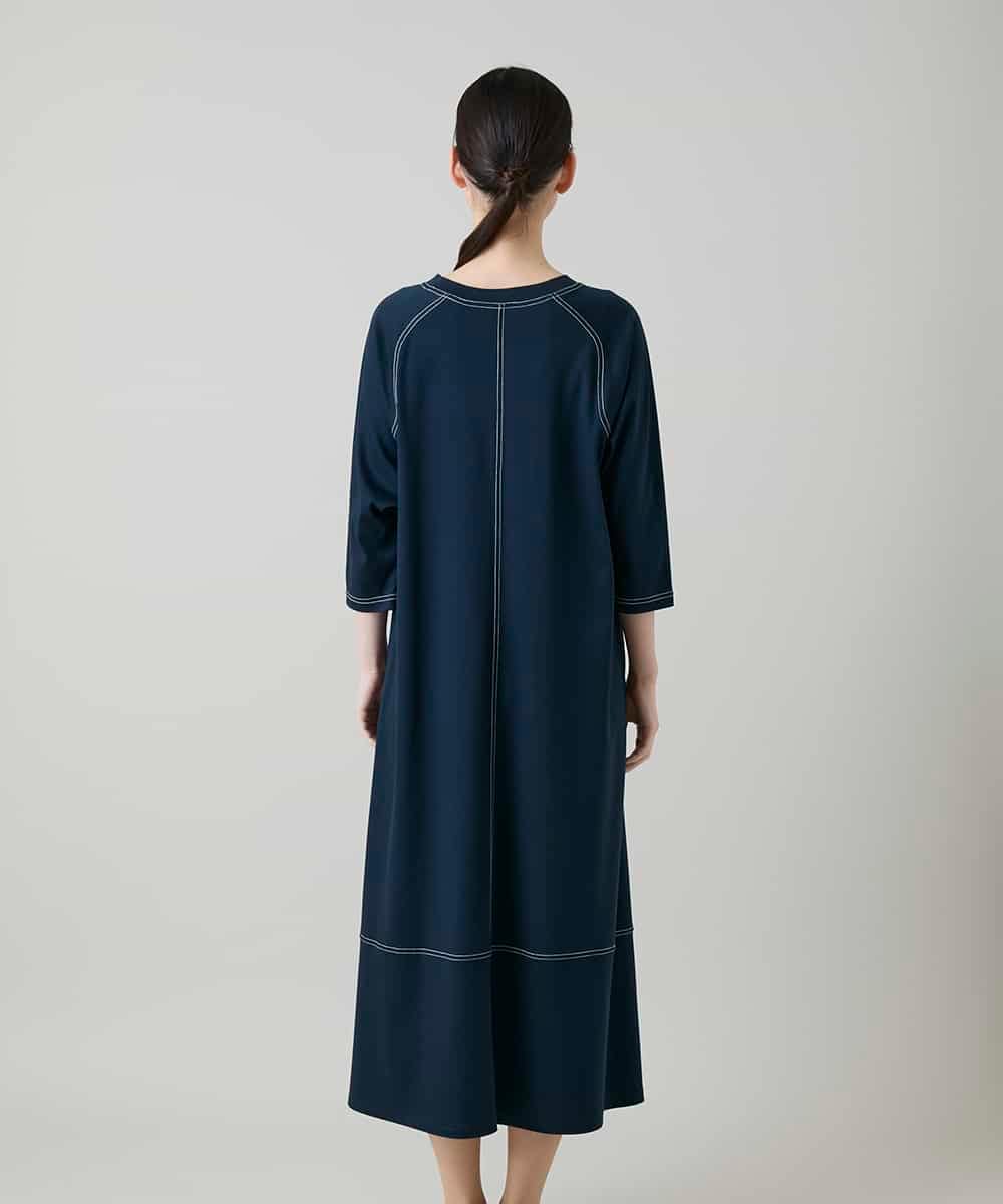 RSPGD17390 TRUNK HIROKO KOSHINO(ヒロココシノ) コットンジャージーラグランワンピース/洗える ネイビー