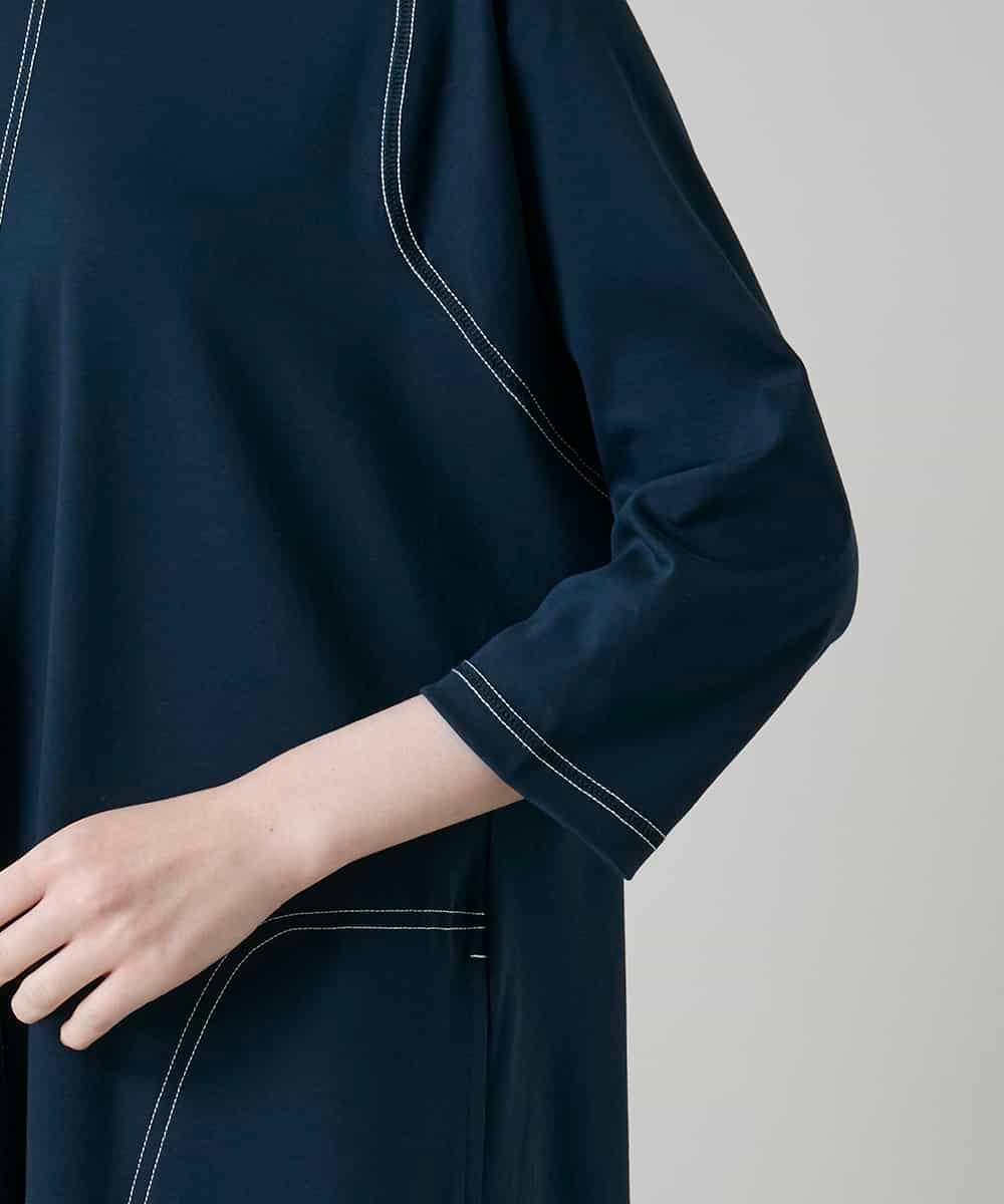RSPGD17390 TRUNK HIROKO KOSHINO(ヒロココシノ) コットンジャージーラグランワンピース/洗える ネイビー