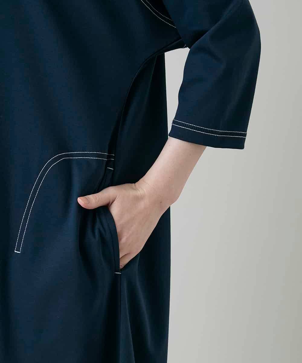 RSPGD17390 TRUNK HIROKO KOSHINO(ヒロココシノ) コットンジャージーラグランワンピース/洗える ネイビー