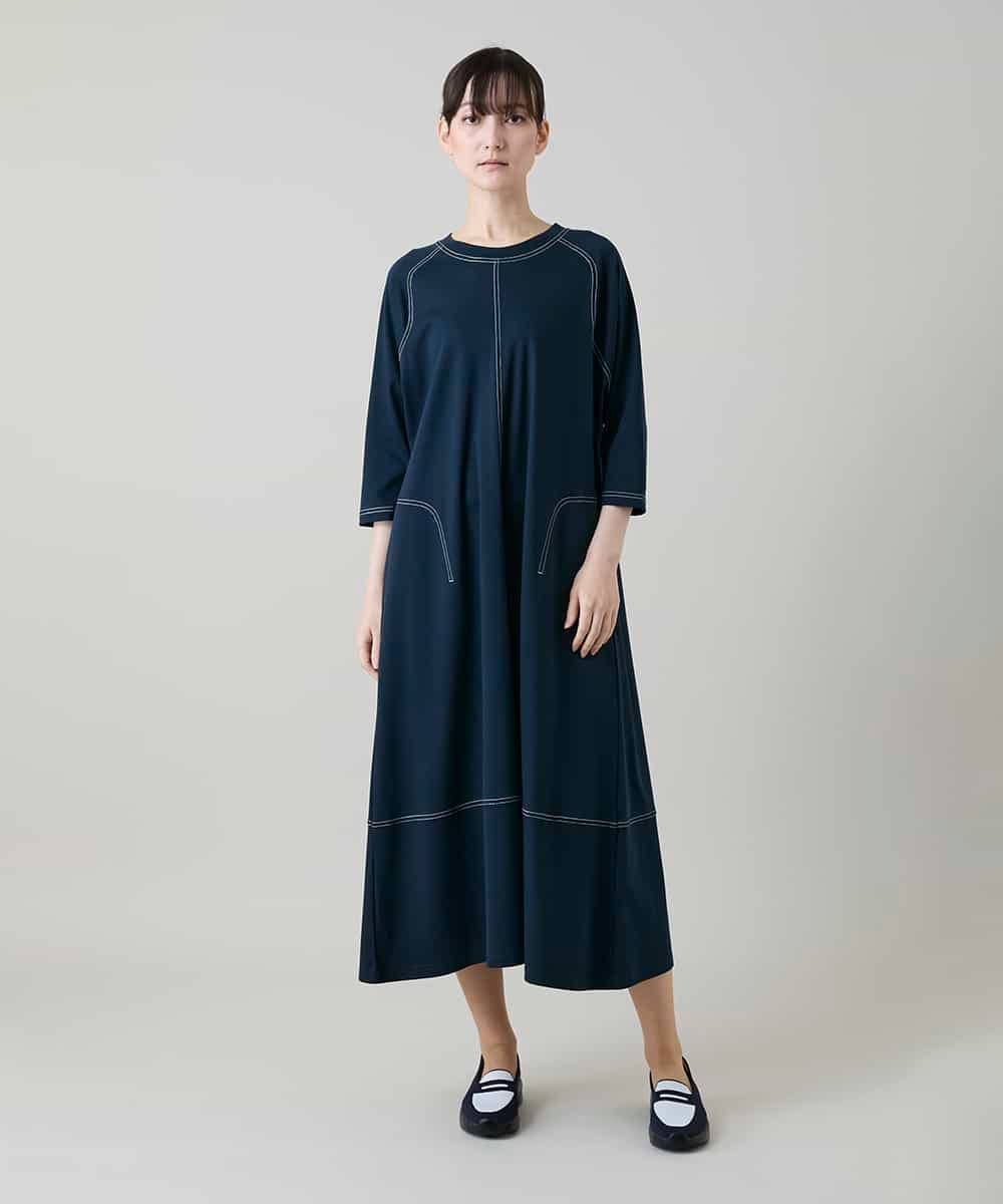 RSPGD17390 TRUNK HIROKO KOSHINO(ヒロココシノ) コットンジャージーラグランワンピース/洗える ネイビー