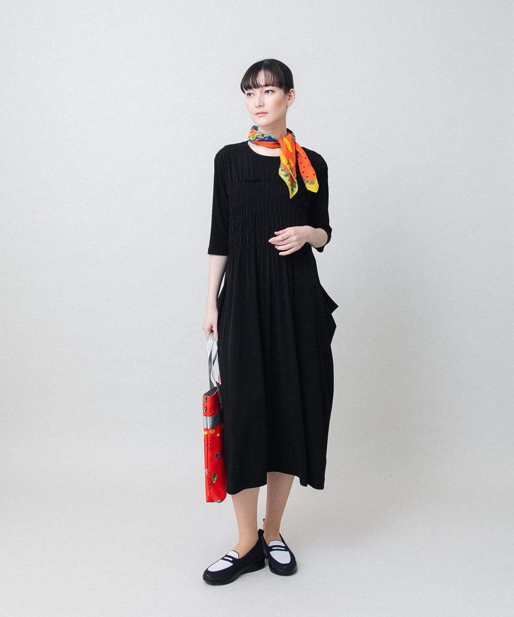 RSPGF51490 TRUNK HIROKO KOSHINO(ヒロココシノ) ギャザーアウトポケットワンピース ブラック