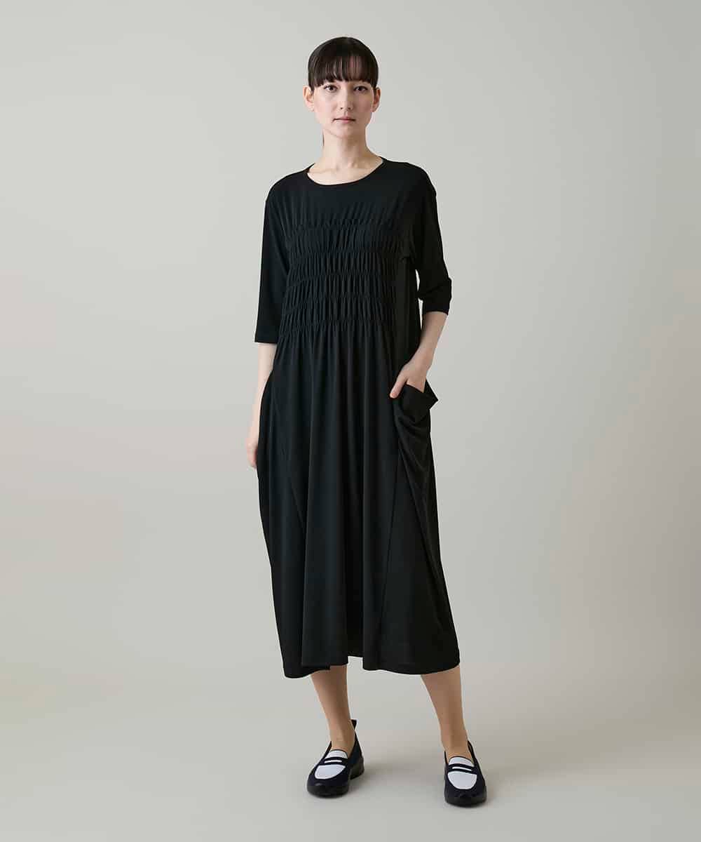 RSPGF51490 TRUNK HIROKO KOSHINO(ヒロココシノ) ギャザーアウトポケットワンピース ブラック