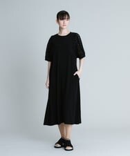 RSPGU11400 TRUNK HIROKO KOSHINO(ヒロココシノ) 【洗える/日本製】ドットレースボリュームスリーブワンピース ブラック