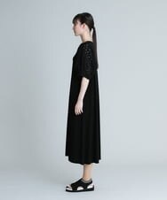 RSPGU11400 TRUNK HIROKO KOSHINO(ヒロココシノ) 【洗える/日本製】ドットレースボリュームスリーブワンピース ブラック