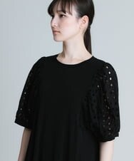 RSPGU11400 TRUNK HIROKO KOSHINO(ヒロココシノ) 【洗える/日本製】ドットレースボリュームスリーブワンピース ブラック