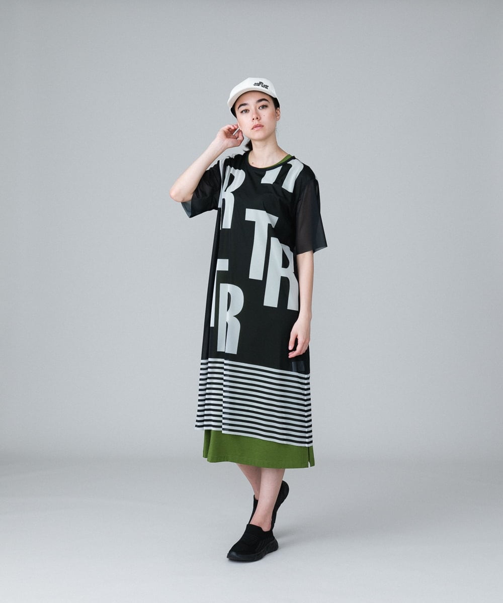RSPGW10390 TRUNK HIROKO KOSHINO(ヒロココシノ) シースルーロゴプリントワンピース/洗える ブラック