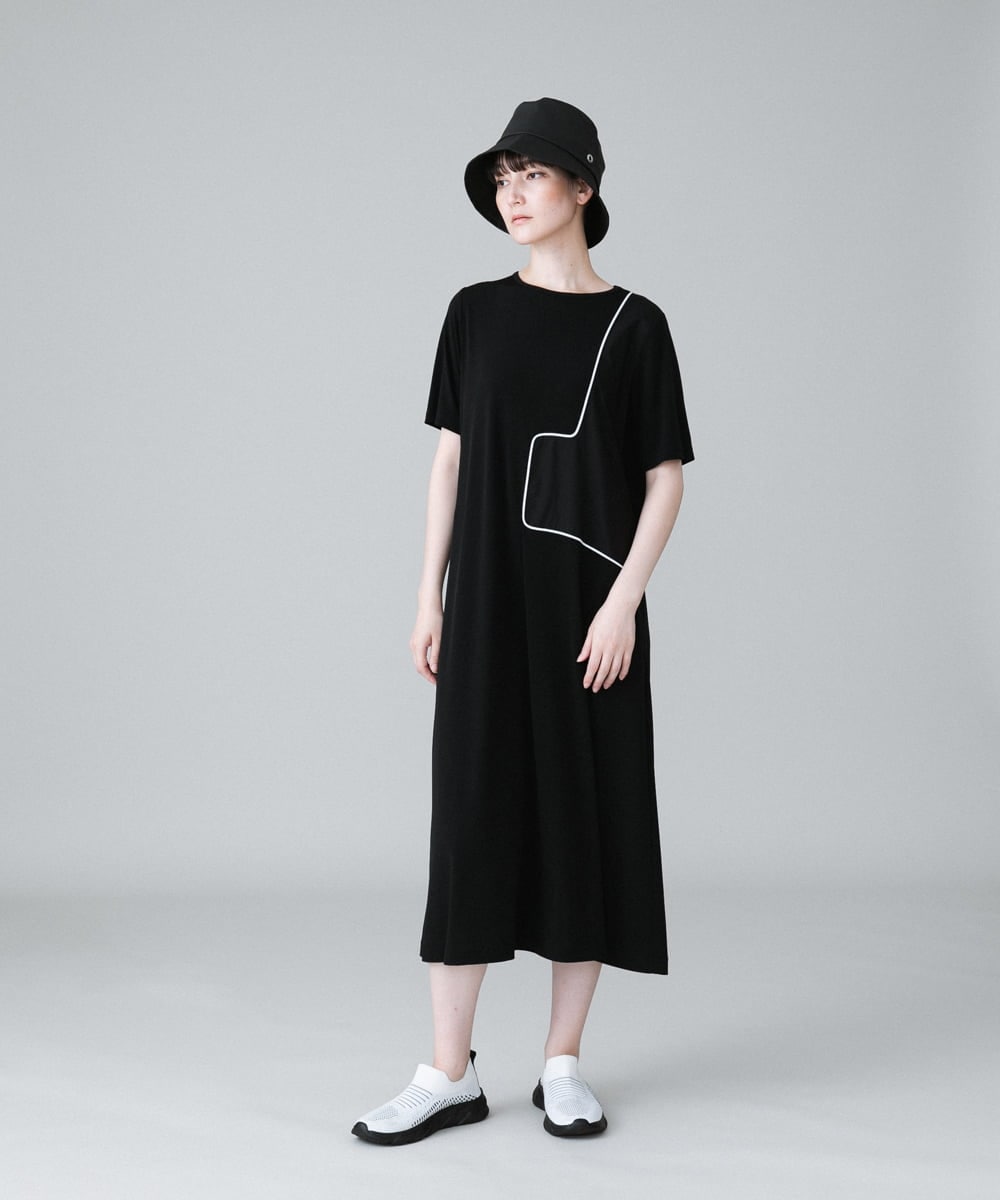 RSPGX31390 TRUNK HIROKO KOSHINO(ヒロココシノ) パイピング切り替えデザインワンピース /日本製/洗える ブラック