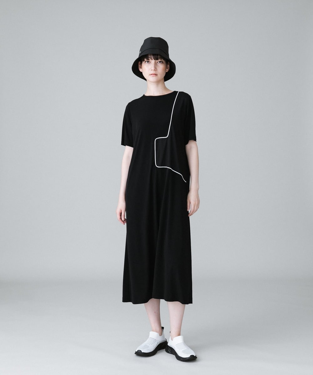 RSPGX31390 TRUNK HIROKO KOSHINO(ヒロココシノ) パイピング切り替えデザインワンピース /日本製/洗える ブラック