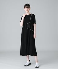 RSPGX31390 TRUNK HIROKO KOSHINO(ヒロココシノ) パイピング切り替えデザインワンピース /日本製/洗える ブラック