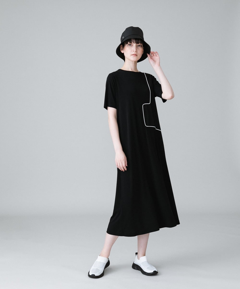 RSPGX31390 TRUNK HIROKO KOSHINO(ヒロココシノ) パイピング切り替えデザインワンピース /日本製/洗える ブラック