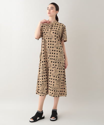RSPHB19590 TRUNK HIROKO KOSHINO 【ベージュ：WEB/京王百貨店新宿店限定カラー】幾何ドット柄プリントワンピース/日本製/洗濯機で洗える