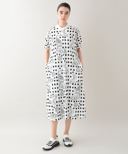 RSPHB19590 TRUNK HIROKO KOSHINO 【ベージュ：WEB/京王百貨店新宿店限定カラー】幾何ドット柄プリントワンピース/日本製/洗濯機で洗える