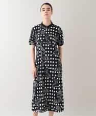 RSPHB19590 TRUNK HIROKO KOSHINO(ヒロココシノ) 【ベージュ：WEB/京王百貨店新宿店限定カラー】幾何ドット柄プリントワンピース/日本製/洗濯機で洗える ブラック
