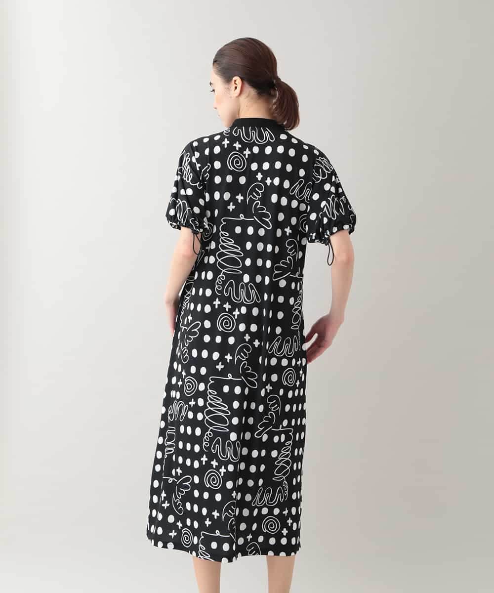 RSPHB19590 TRUNK HIROKO KOSHINO(ヒロココシノ) 【ベージュ：WEB/京王百貨店新宿店限定カラー】幾何ドット柄プリントワンピース/日本製/洗濯機で洗える ブラック