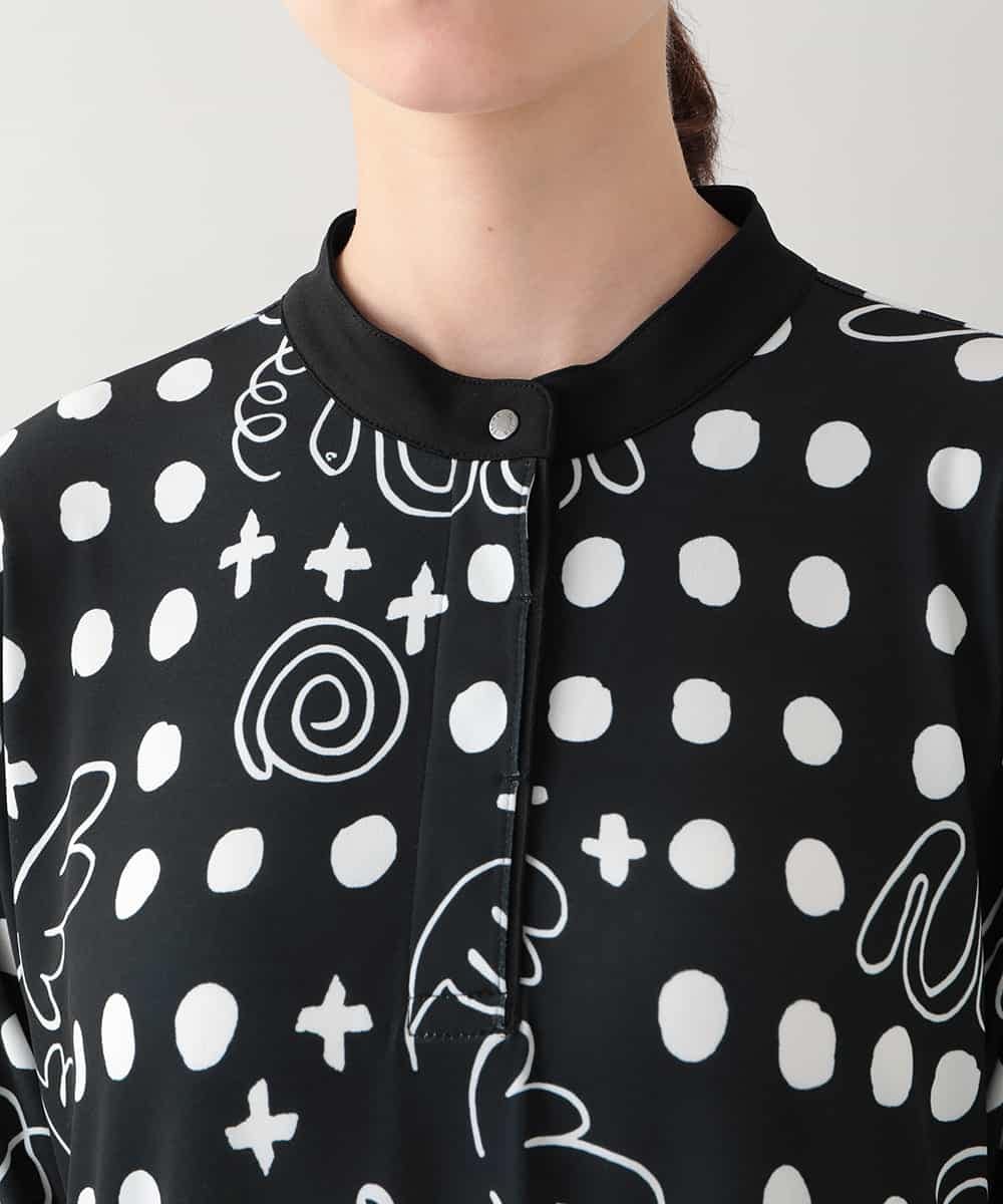 RSPHB19590 TRUNK HIROKO KOSHINO(ヒロココシノ) 【ベージュ：WEB/京王百貨店新宿店限定カラー】幾何ドット柄プリントワンピース/日本製/洗濯機で洗える ブラック