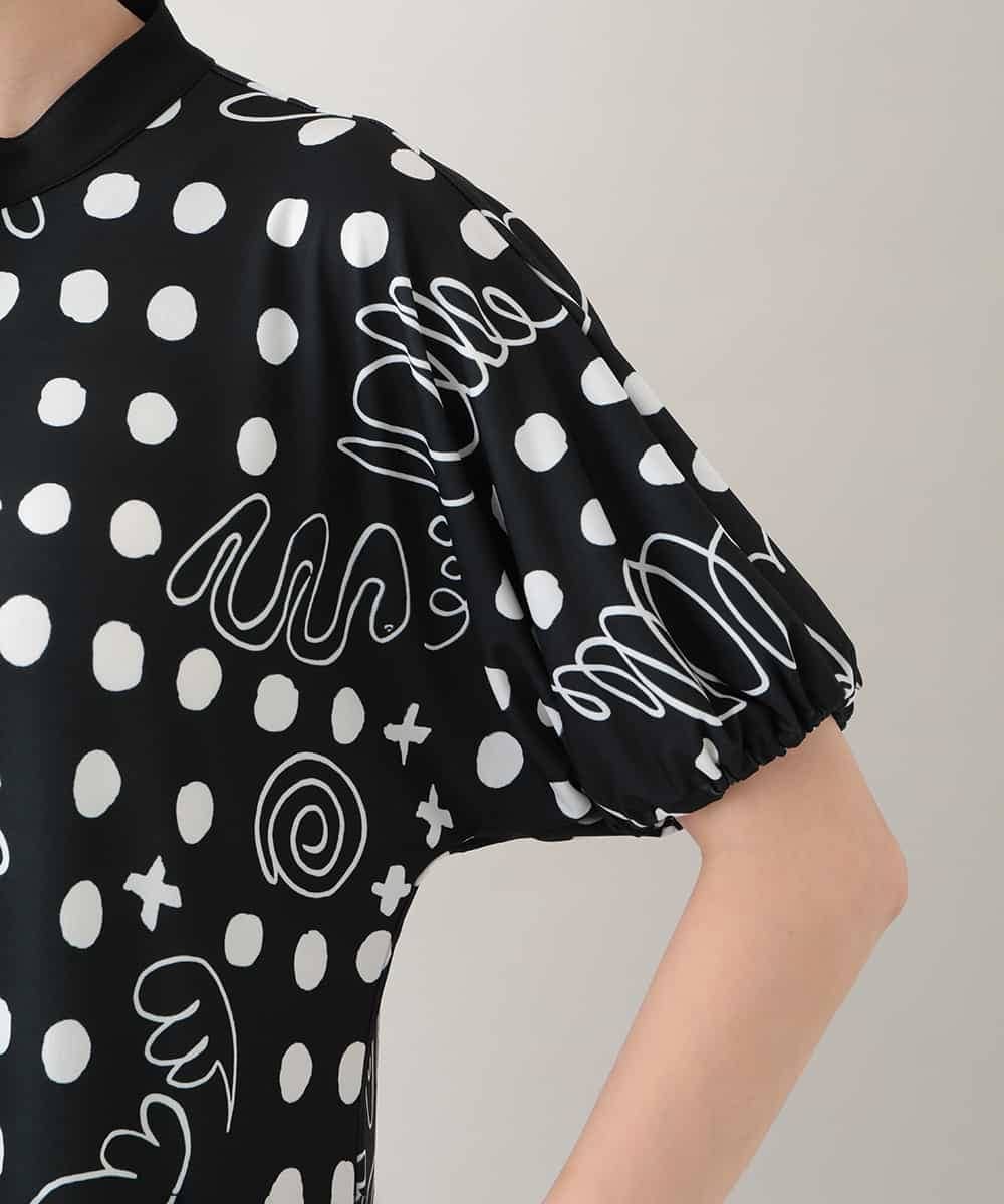 RSPHB19590 TRUNK HIROKO KOSHINO(ヒロココシノ) 【ベージュ：WEB/京王百貨店新宿店限定カラー】幾何ドット柄プリントワンピース/日本製/洗濯機で洗える ブラック