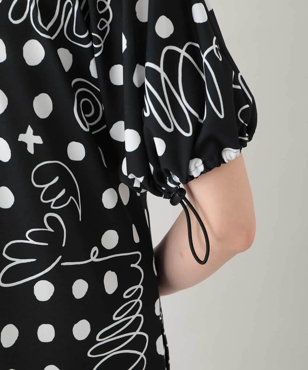 RSPHB19590 TRUNK HIROKO KOSHINO(ヒロココシノ) 【ベージュ：WEB/京王百貨店新宿店限定カラー】幾何ドット柄プリントワンピース/日本製/洗濯機で洗える ブラック