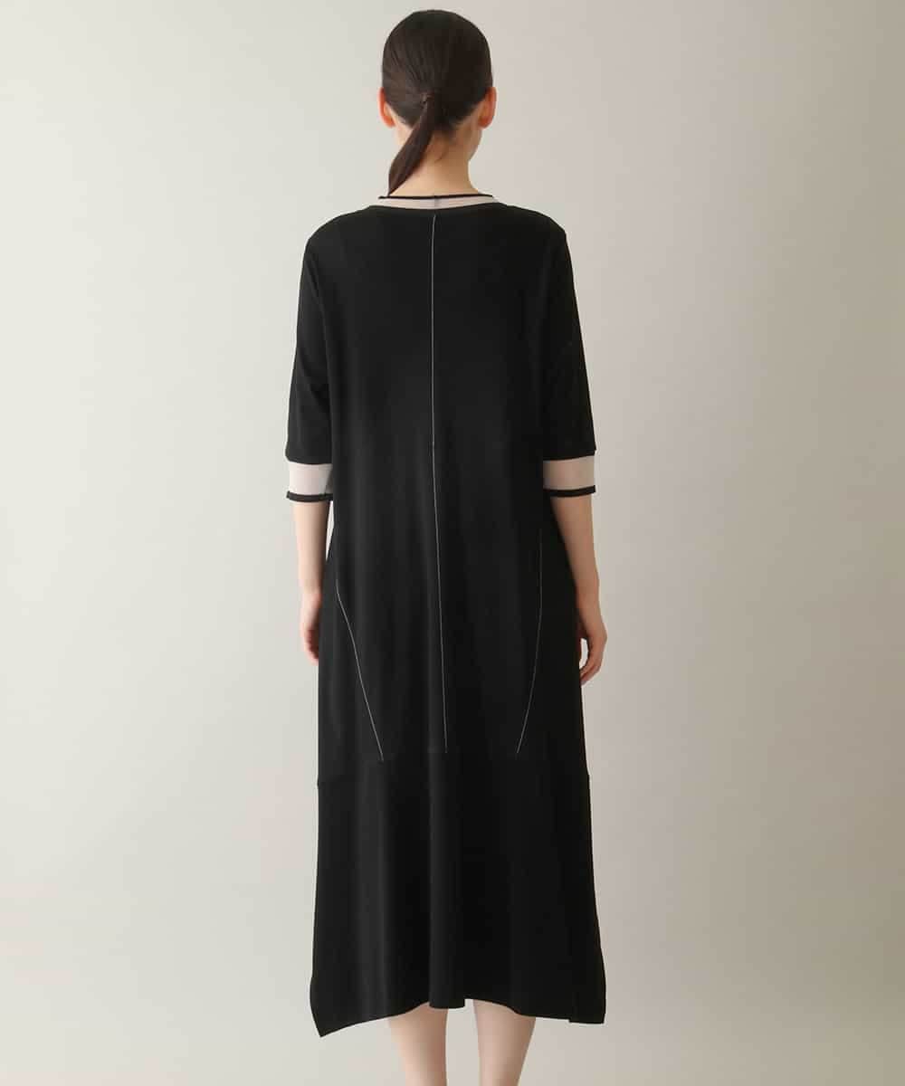 RSPHC16430 TRUNK HIROKO KOSHINO(ヒロココシノ) シアーラインリブアクセントワンピース /日本製/洗える ブラック