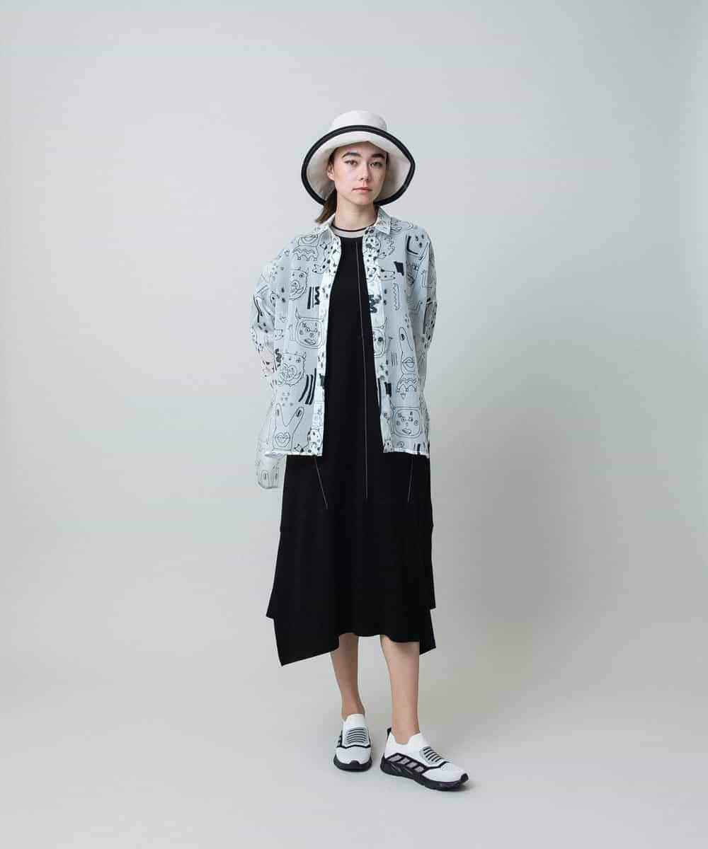 RSPHC16430 TRUNK HIROKO KOSHINO(ヒロココシノ) シアーラインリブアクセントワンピース /日本製/洗える ブラック