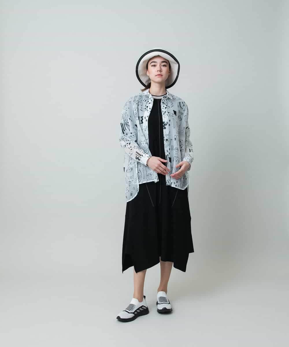 RSPHC16430 TRUNK HIROKO KOSHINO(ヒロココシノ) シアーラインリブアクセントワンピース /日本製/洗える ブラック