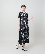 RSPHE18630 TRUNK HIROKO KOSHINO(ヒロココシノ) ルーム柄プリントブロッキングワンピース/日本製/洗える ブラック