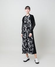 RSPHE18630 TRUNK HIROKO KOSHINO(ヒロココシノ) ルーム柄プリントブロッキングワンピース/日本製/洗える ブラック