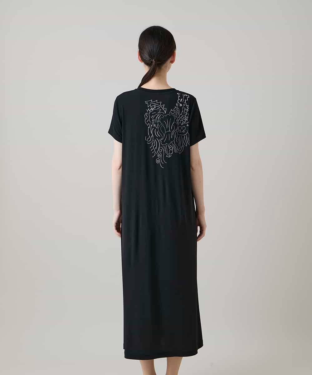 RSPHE18630 TRUNK HIROKO KOSHINO(ヒロココシノ) ルーム柄プリントブロッキングワンピース/日本製/洗える ブラック