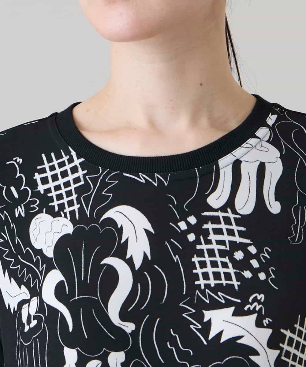 RSPHE18630 TRUNK HIROKO KOSHINO(ヒロココシノ) ルーム柄プリントブロッキングワンピース/日本製/洗える ブラック