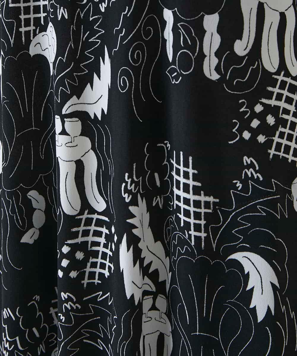 RSPHE18630 TRUNK HIROKO KOSHINO(ヒロココシノ) ルーム柄プリントブロッキングワンピース/日本製/洗える ブラック
