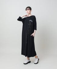 RSPHE23490 TRUNK HIROKO KOSHINO(ヒロココシノ) アートイラストグリッタープリントワンピース/日本製/洗える ブラック
