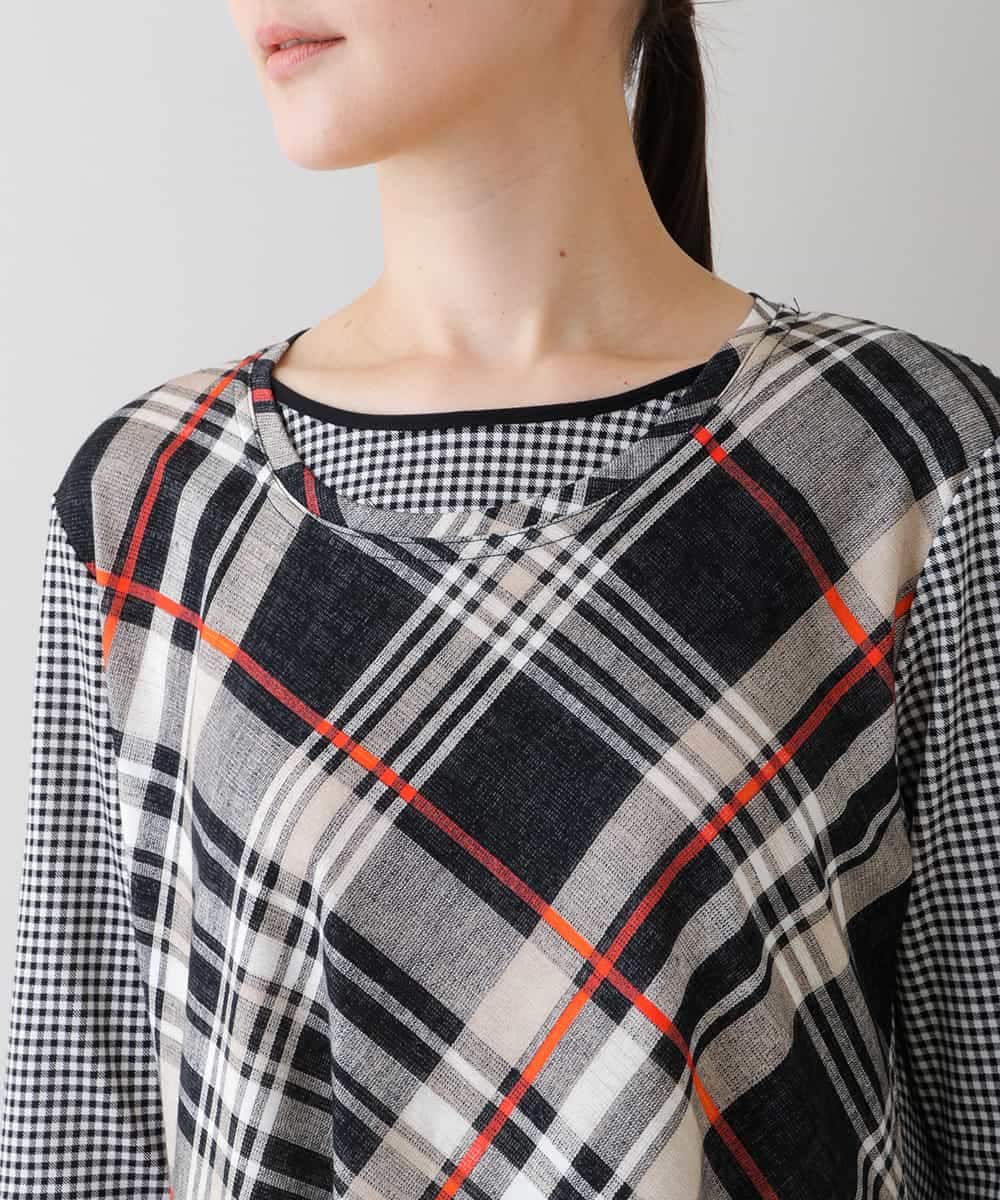 RSPHT04540 TRUNK HIROKO KOSHINO(ヒロココシノ) 【洗える】コットンポンチチェックワンピース ベージュ