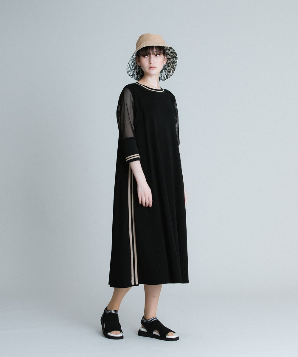 RSPHU25460 TRUNK HIROKO KOSHINO(ヒロココシノ) 【洗える/日本製】レースジョイントAラインワンピース ブラック
