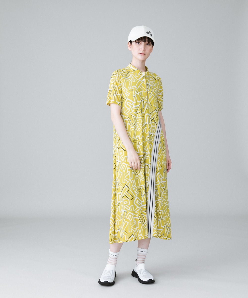 RSPHW11490 TRUNK HIROKO KOSHINO(ヒロココシノ) ラインリブアクセントロゴワンピース /洗える ベージュ