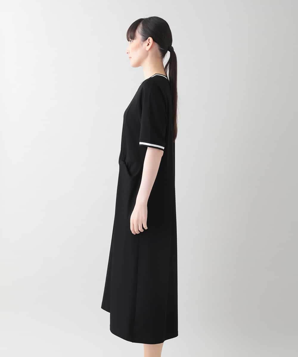 RSPIB08430 TRUNK HIROKO KOSHINO(ヒロココシノ) 配色リブツイストデザインワンピース/日本製/洗える ブラック