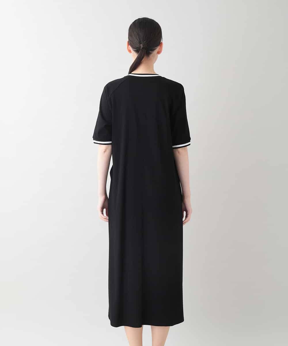 RSPIB08430 TRUNK HIROKO KOSHINO(ヒロココシノ) 配色リブツイストデザインワンピース/日本製/洗える ブラック