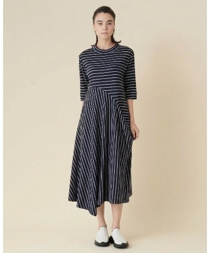 RSPIE13590 TRUNK HIROKO KOSHINO ボーダーフレアワンピース/日本製/洗える
