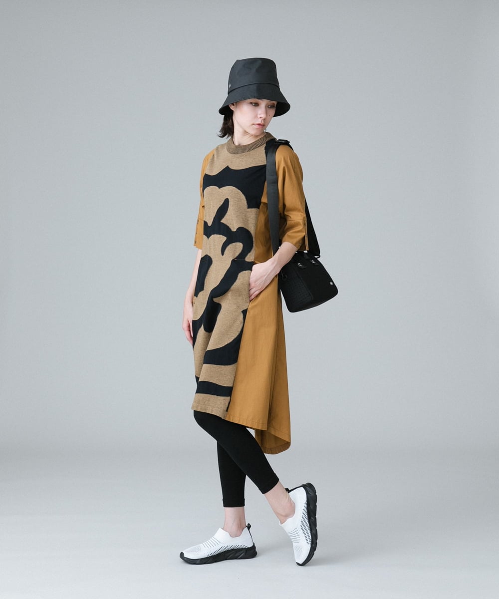 RSPIW27540 TRUNK HIROKO KOSHINO(ヒロココシノ) 異素材ジョイントワンピース /日本製/洗える ベージュ