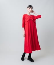 RSPJB12690 TRUNK HIROKO KOSHINO(ヒロココシノ) ジョイントテープラッフルデザインワンピース /洗える レッド