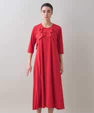 RSPJB12690 TRUNK HIROKO KOSHINO(ヒロココシノ) ジョイントテープラッフルデザインワンピース /洗える レッド