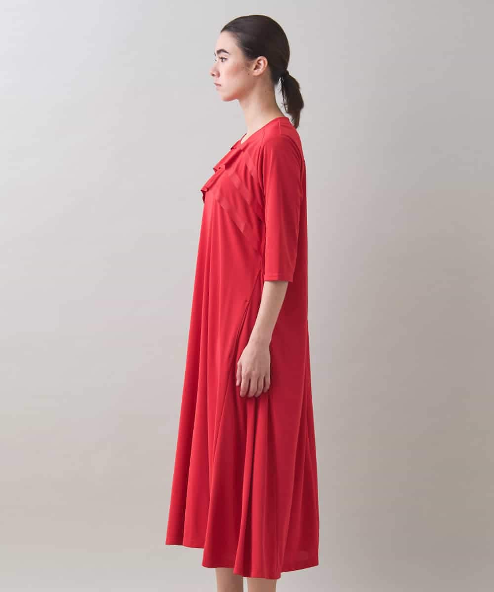 RSPJB12690 TRUNK HIROKO KOSHINO(ヒロココシノ) ジョイントテープラッフルデザインワンピース /洗える レッド