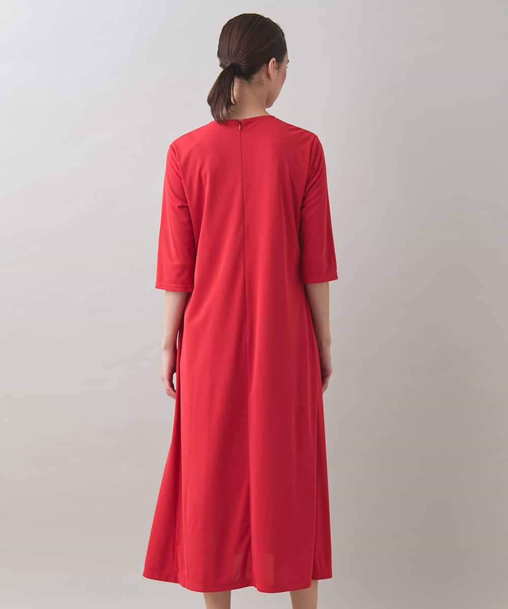 RSPJB12690 TRUNK HIROKO KOSHINO(ヒロココシノ) ジョイントテープラッフルデザインワンピース /洗える レッド