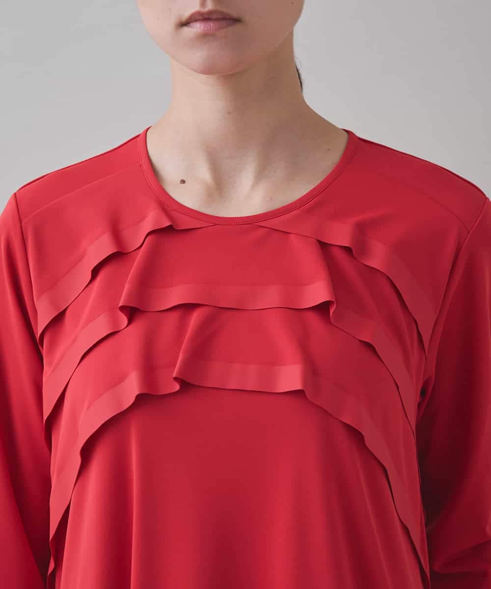 RSPJB12690 TRUNK HIROKO KOSHINO(ヒロココシノ) ジョイントテープラッフルデザインワンピース /洗える レッド