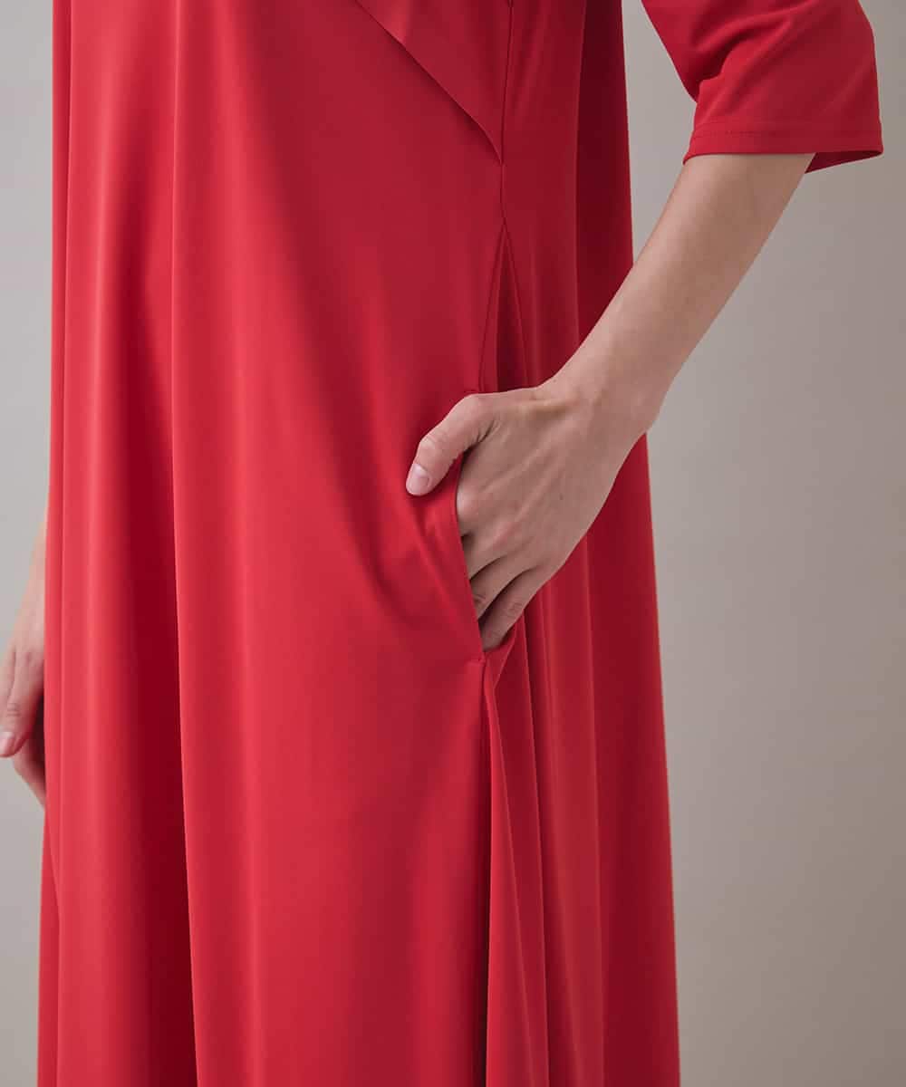 RSPJB12690 TRUNK HIROKO KOSHINO(ヒロココシノ) ジョイントテープラッフルデザインワンピース /洗える レッド